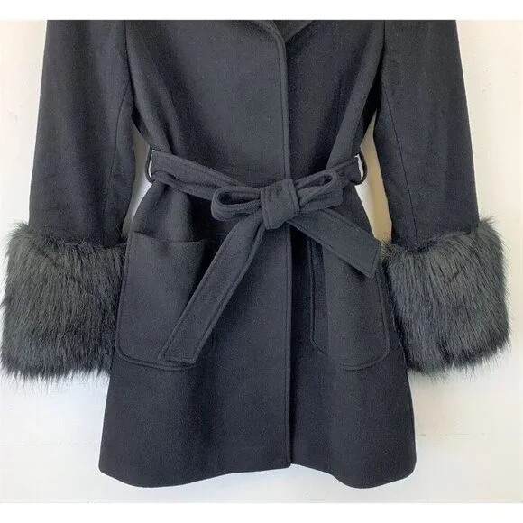 NWT Joie Hesperina Faux Fur Cuff Wool Blend Coat Size S